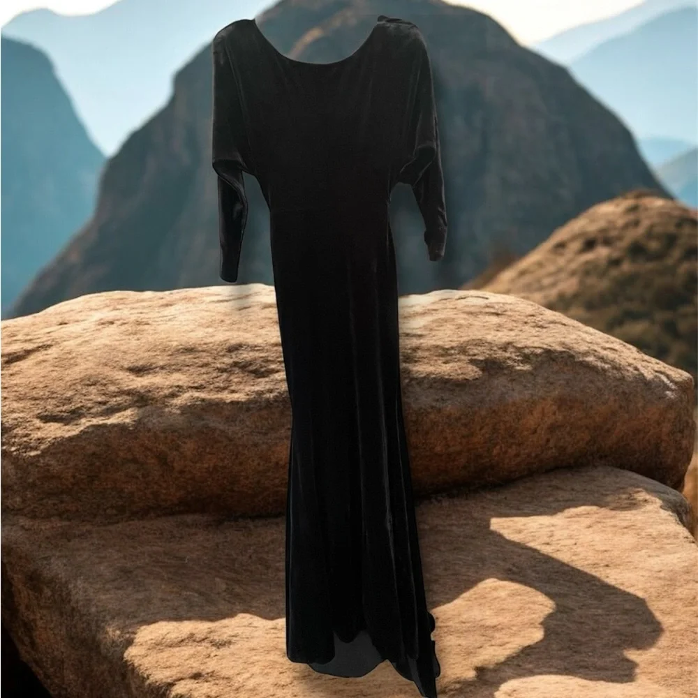 Alex Perry Black Long Sleeve Velvet Evening Gown - Picture 10 of 12